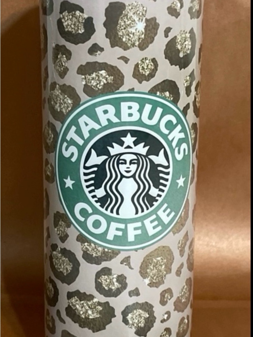 Starbucks Leopard Print Tumbler - Green, White & Gold Glitter 20 fl oz